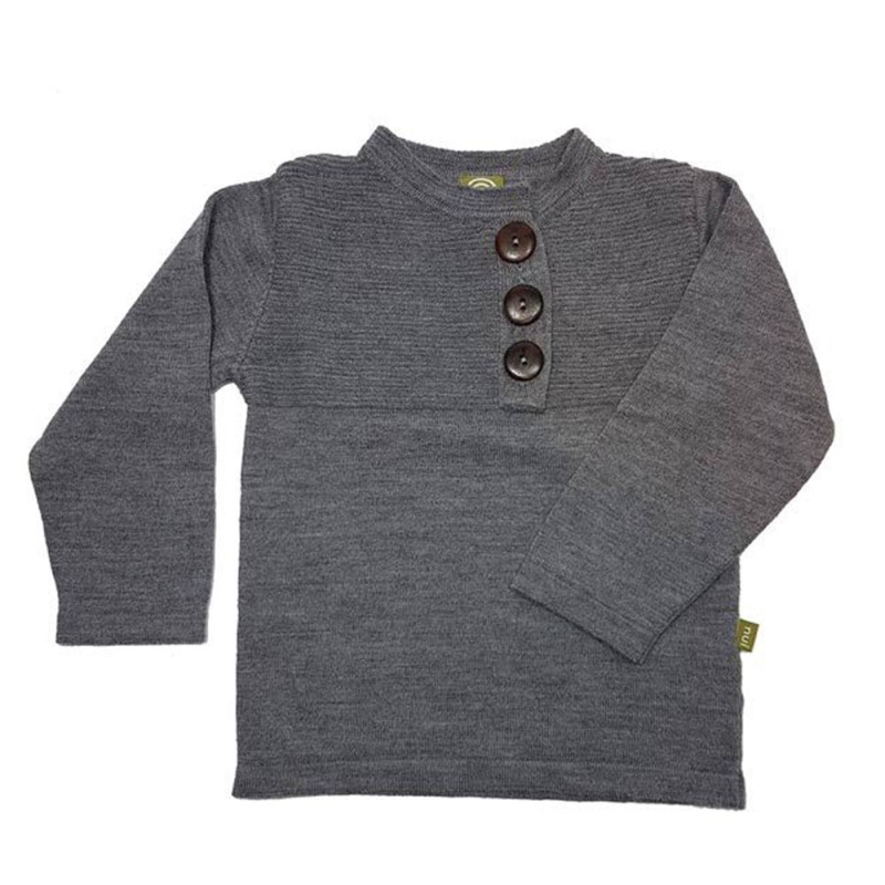 Uldsweater Med Knapper - Gråmeleret