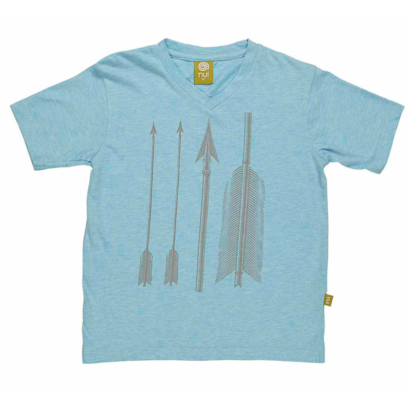 T-shirt Med V-hals - Blåmeleret Med Pileprint