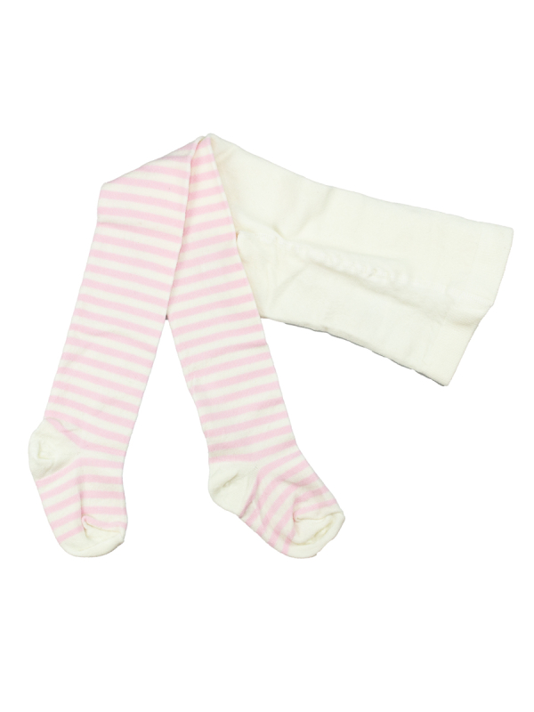 Baby Uld Strømpebukser - Rosa- Og Hvidstribet