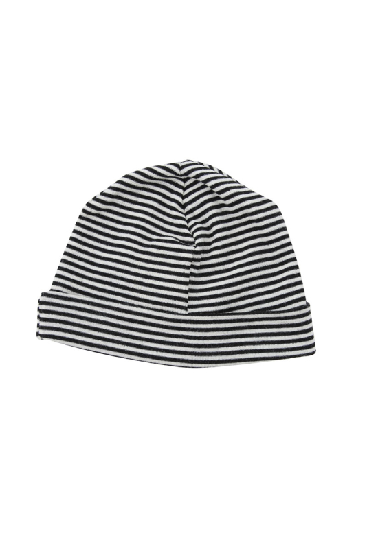 Baby Beanie Uldhue - Sort- Og Hvid Stribet