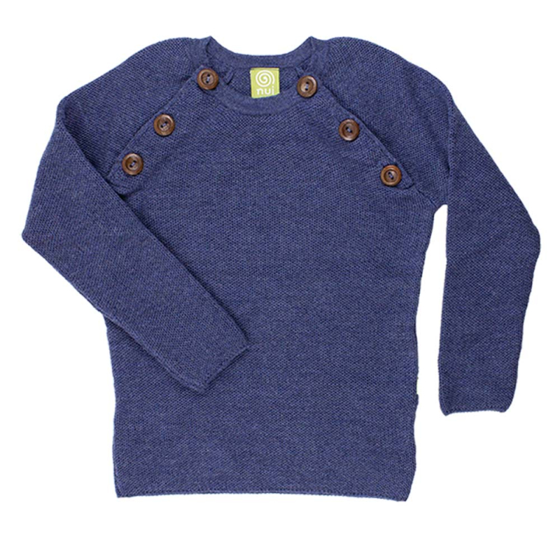 Nui Organics  Uld Sweater Med Knapper - Denim