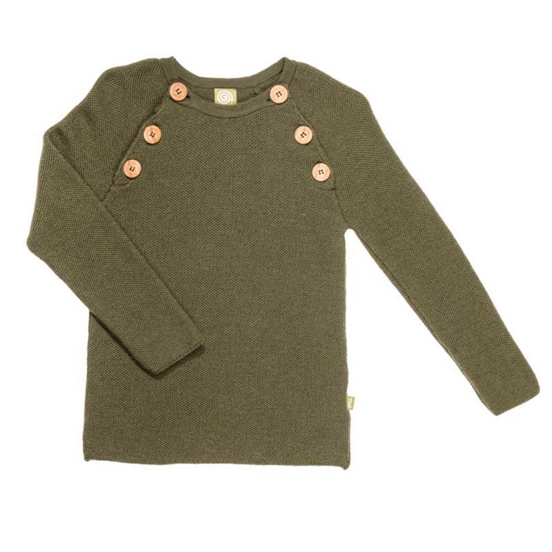 Uld Sweater Med Knapper - Olivengrøn