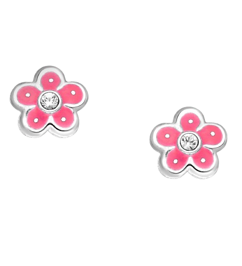 Sølv blomster ørestikker til børn – Dybe pink på tilbud!