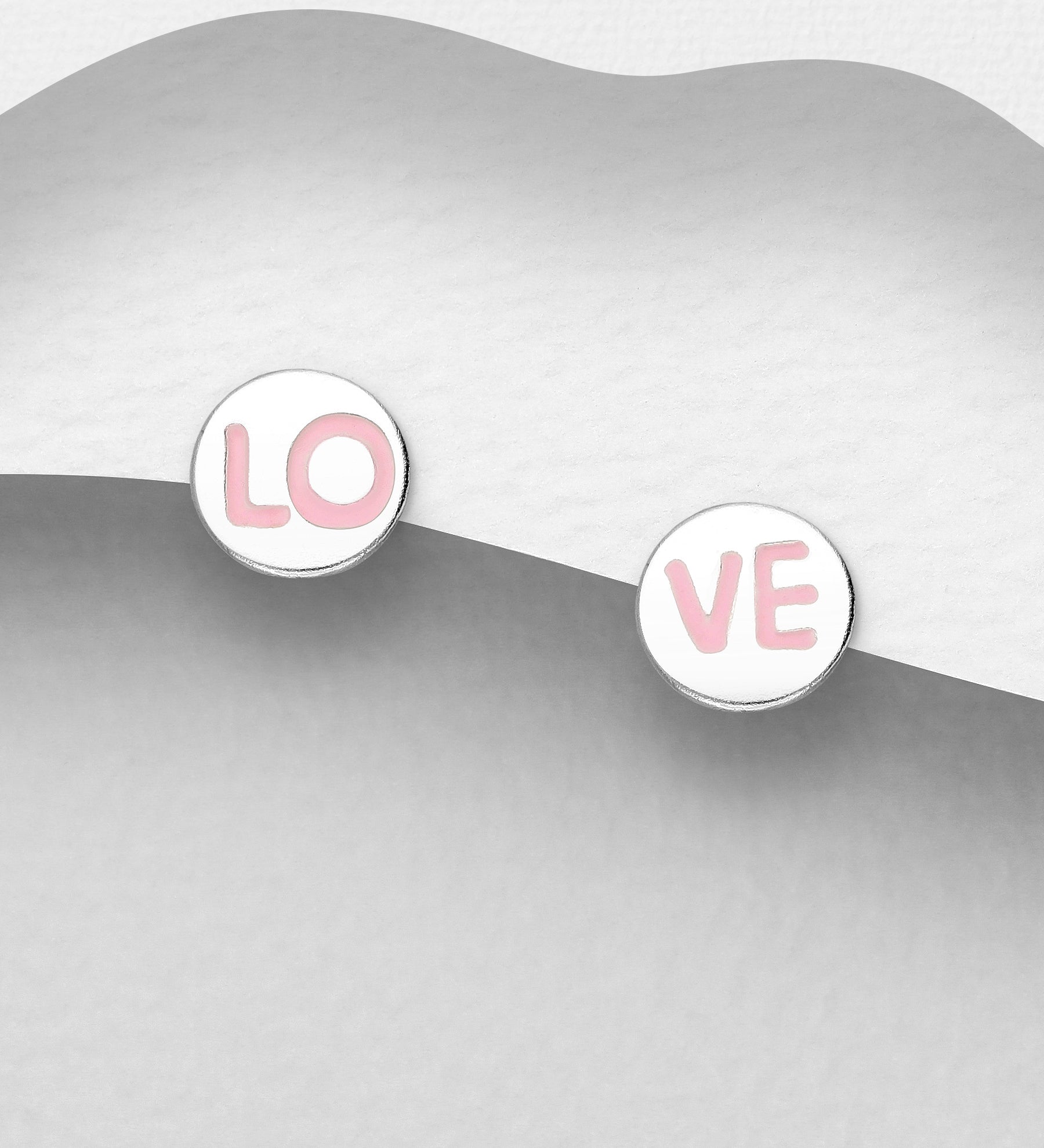 Søde Sølv Ørestikker med Lyserød Love til Børn - Udsalg!