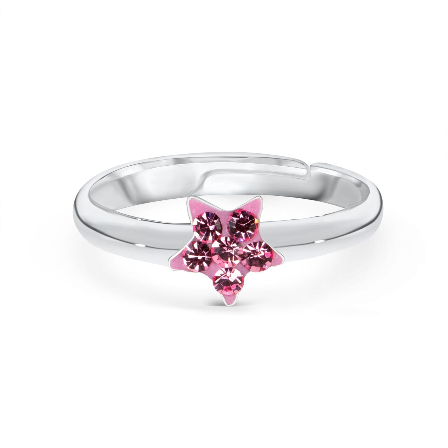 Justerbar Sølv Ring med Pink Stjerne til Børn - Bestil Nu!